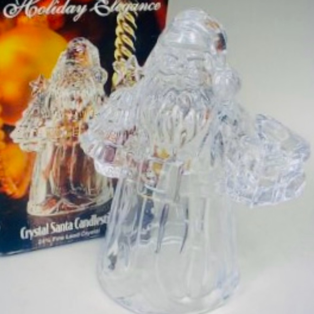 Holiday Elegance ST GEORGE Crystal Santa Candlestick 24% Fine Lead Crystal NIB